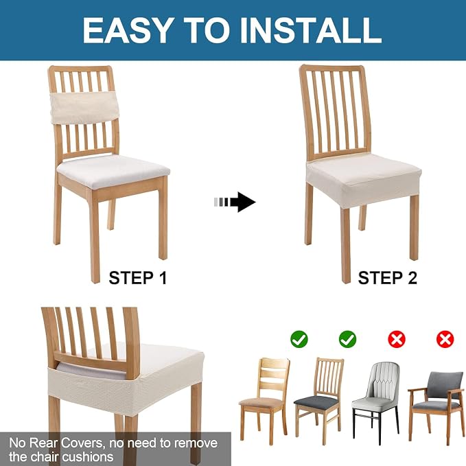 Smiry Waterproof Seat Covers for Dining Room Chairs, No Rear Covers | Stretch - Image 5