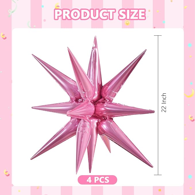 TONIFUL 4 Pcs Explosion Star Balloons Light Pink Foil Balloon Party Decor | 22 - Image 2