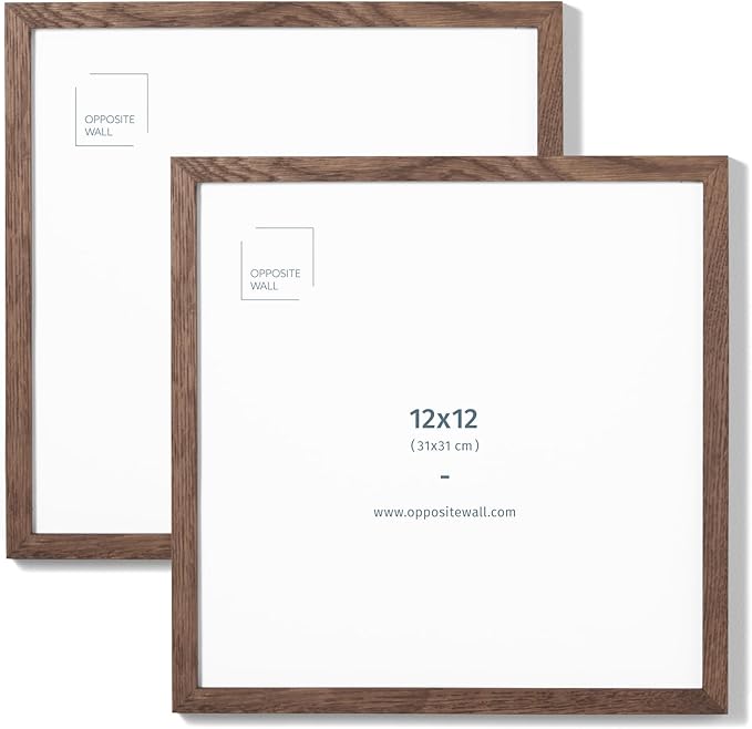 Opposite Wall - 12x12 in - Dark Solid Oak Wood Picture Frame - Lightweight, Versatile & Shatterproof - Wall Hanging Poster or Photo Frame - Wall Decor for Office, Gallery & Home - 2 Pack
