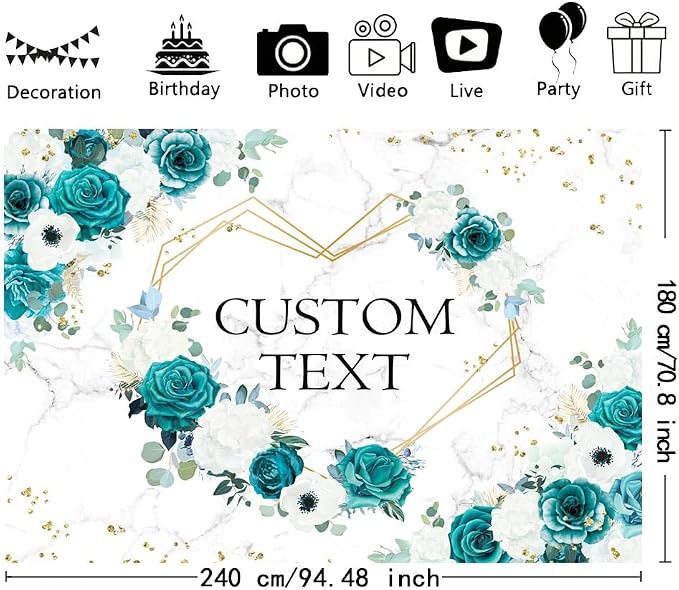 AIBIIN 8x6ft Custom Green Mr and Mrs Floral Backdrop Teal Wedding Photography - Image 2