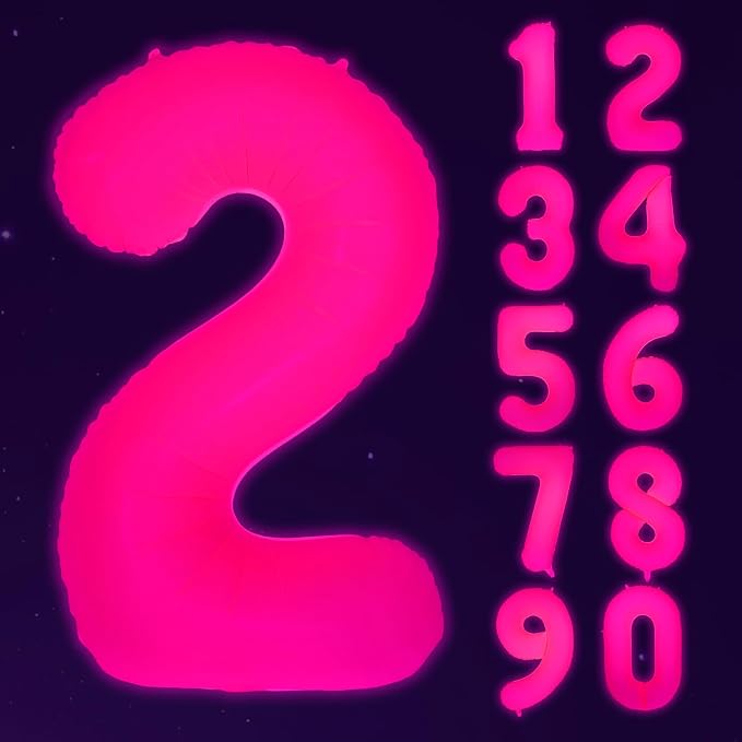 Mega-L Glow in The Dark Party Supplies, 40 Inch Fuchsia Number 2 Balloon | Glow by Mega-Loopolis