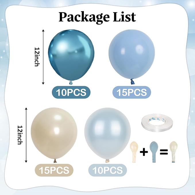 Dusty Blue White Balloons, Double Stuffed Pearl Light Baby Metallic Slate Blue - Image 3