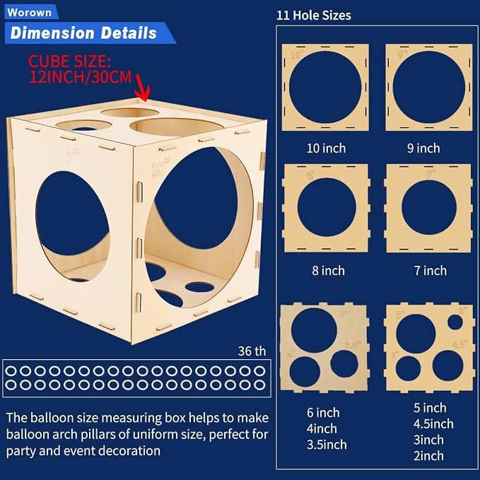 Worown 11 Holes Collapsible Wood Balloon Sizer Box Cube, Balloons Size - Image 2
