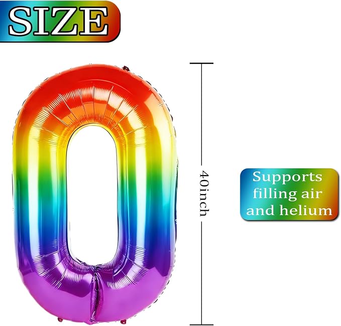 40 Inch Number 20 Balloons for 20th Birthday Party Decorations, 0-100 Rainbow - Image 4