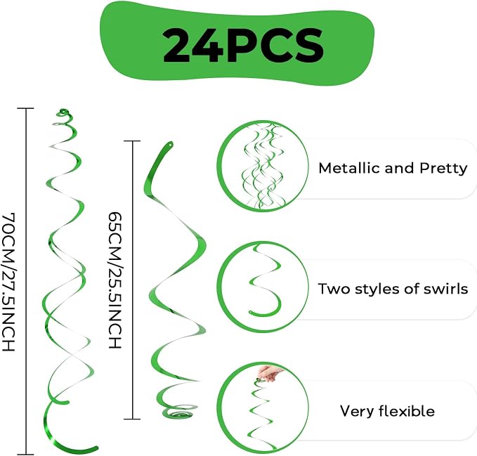 24 PCS Green Hanging Swirl, Sparkle Ceiling Hanging Decorations, Plastic - Image 6