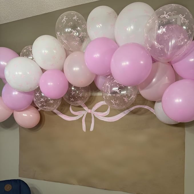 Pink Bow Balloons Light Pink and White Balloon 12inch Clear Bow Balloons - Image 3