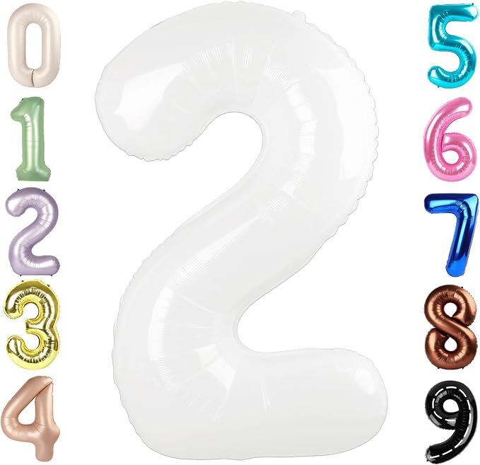 2 Balloon Numbers Birthday Decorations, 40In White Balloons by Mluchee