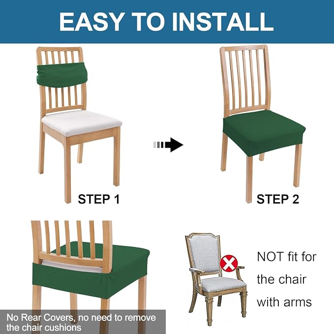 Smiry Waterproof Seat Covers for Dining Room Chairs, No Rear Covers | Stretch - Image 5