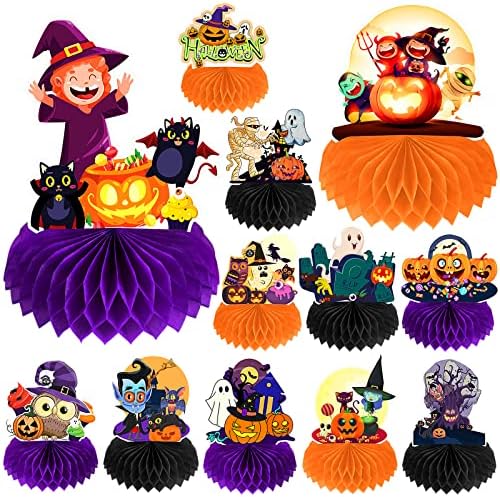 12 Pack Halloween Honeycomb Centerpieces Table Decorations,Pumpkin Ghost Witch Cat Tombstone and More Halloween Elements for Halloween Party Favors Supplies,Cute Party Home Room Table Desk Decor by WelcometoAigybobo