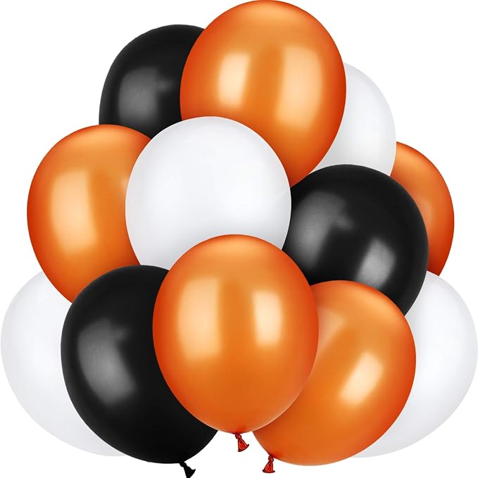 TecUnite 100 Pcs Halloween Balloons Orange Black White Set Decor, 13 Inch | by TecUnite
