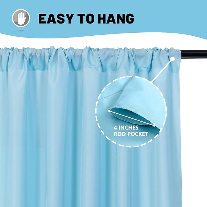 MYSKY HOME 20ft x 10ft Light Blue Backdrop Curtains for Parties, Wedding, Stage - Rod Pocket Sliding Drapes, Photography Backdrop for Baby Showers (5ft x 10ft, 4 Panels)