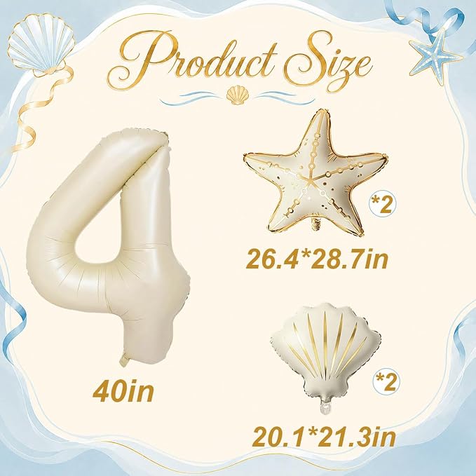 5 Pcs Starfish Seashell Balloons Set Under the Sea Party Decorations | 40 Inch - Image 2