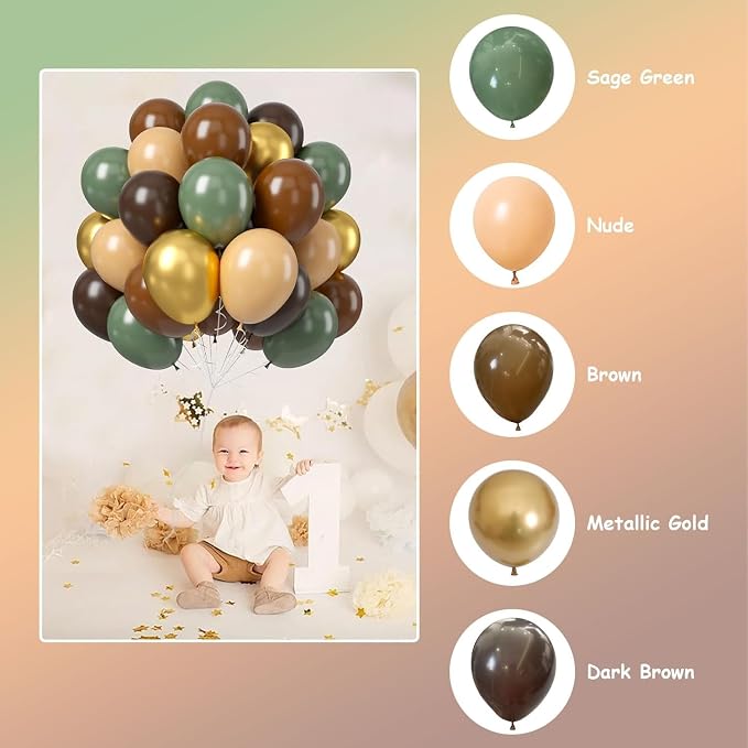 60 PCS Sage Green Brown Balloons Woodland Camo Army Balloon Olive Green Dark - Image 4