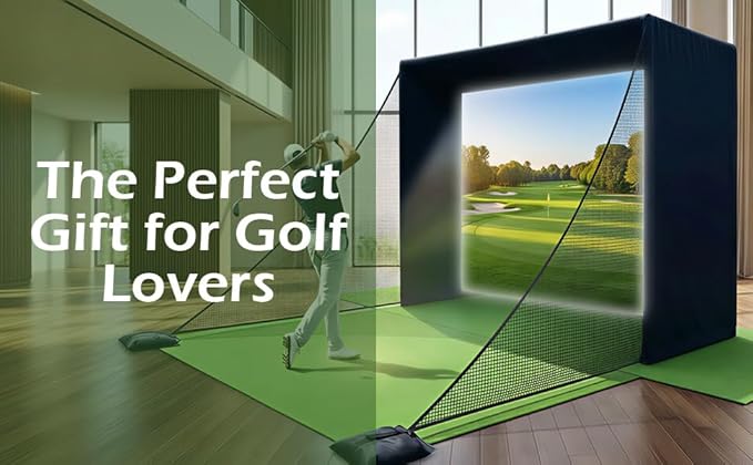 10x8x6 ft Golf Simulator Enclosure Net with HD Impact Screen & Frame Kit | Indoor Home Golf Training Cage Simulator Accessories | Gift for Golfers Men Women