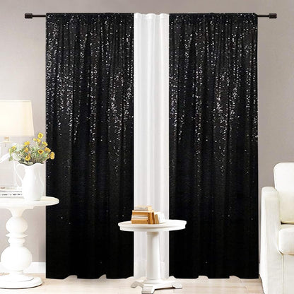 Eternal Beauty Sequin Backdrop Curtains, 2x8 Ft-2 Panels Black Back Drop for Shimmer Photography Party Wedding Birthday Decor