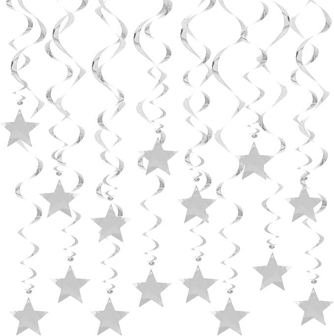 Silver Star Hanging Swirl Decorations Ceiling Swirl Foil Decoration Hanging by Unknown