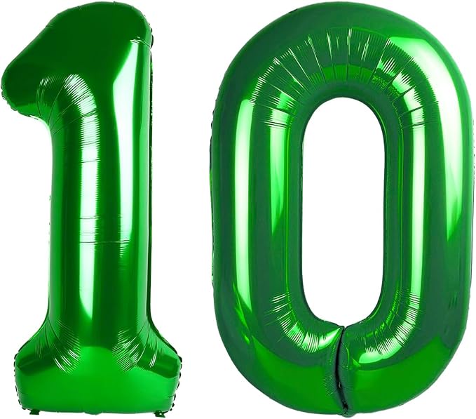 Green Number 10 Balloon 40 Inch, 10th Birthday Party Decorations Men Women | by IWERP