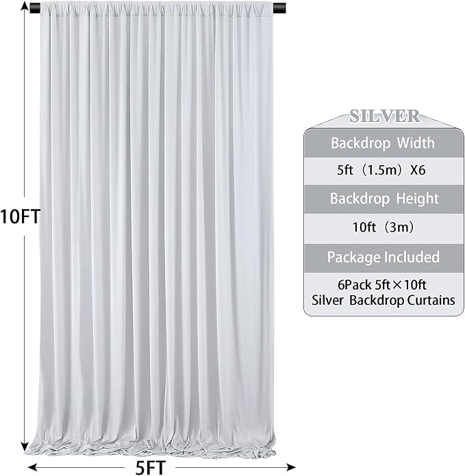 30ft x 10ft Wrinkle Free Silver Backdrop Curtain - Image 6