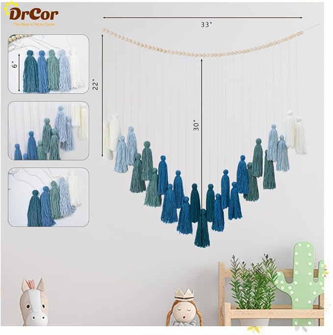 DrCor Ombre Green Boho Macrame Garland Wall Hanging Decor | Handmade yarn banner - Image 2