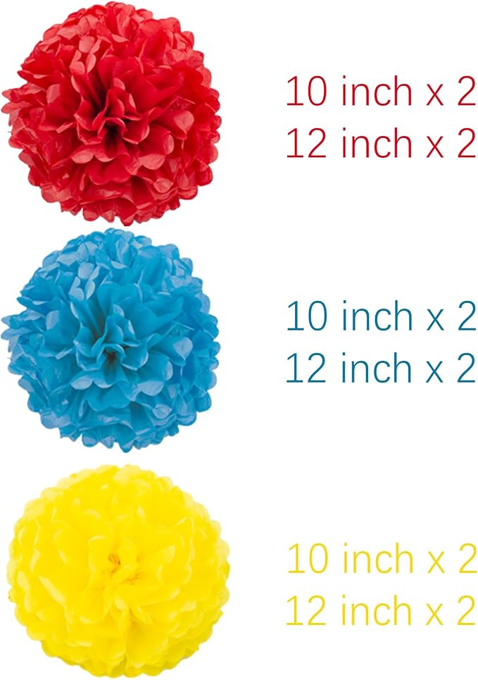 Yellow Red and Blue Tissue Pom Poms Paper Kit DIY Decorative Flowers Ball - Image 3
