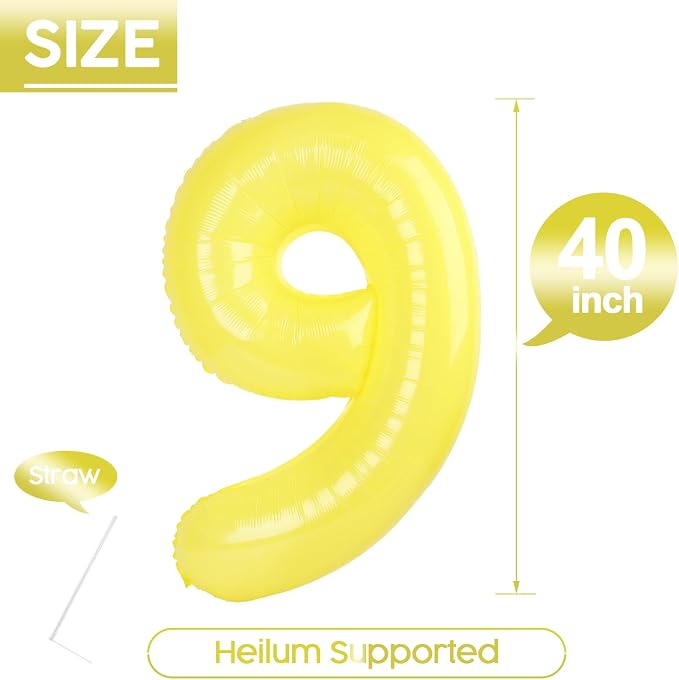 9 Balloon - Macaron Yellow Birthday Number Balloons, 40 Inch Decorations | - Image 5