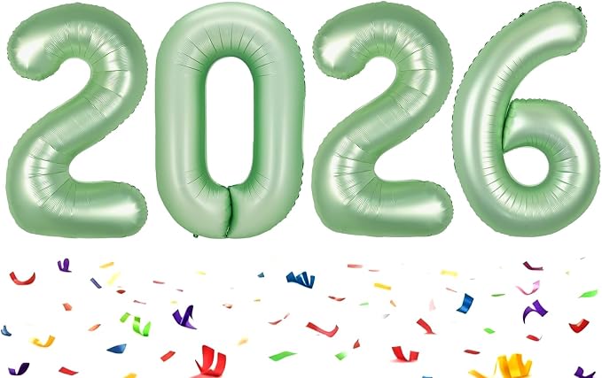 40 Inch Sage Green Balloons 2026, New Years Eve Decorations Foil Balloons 2026 by Upgesy