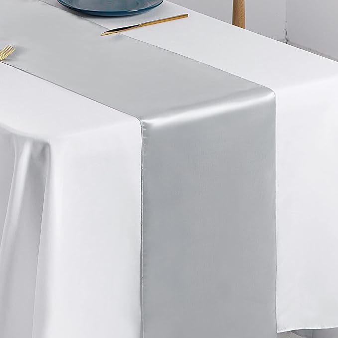 SiinvdaBZX 12 Pcs Silver Satin Table Runner 12 x 108 inches Long | Bright - Image 6