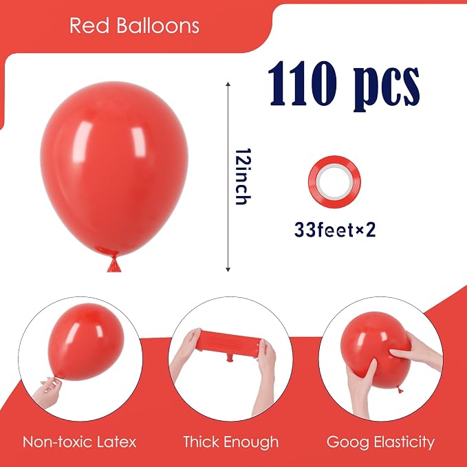 Voircoloria 110pcs Red Latex Party Balloons, 12inch | - Image 2