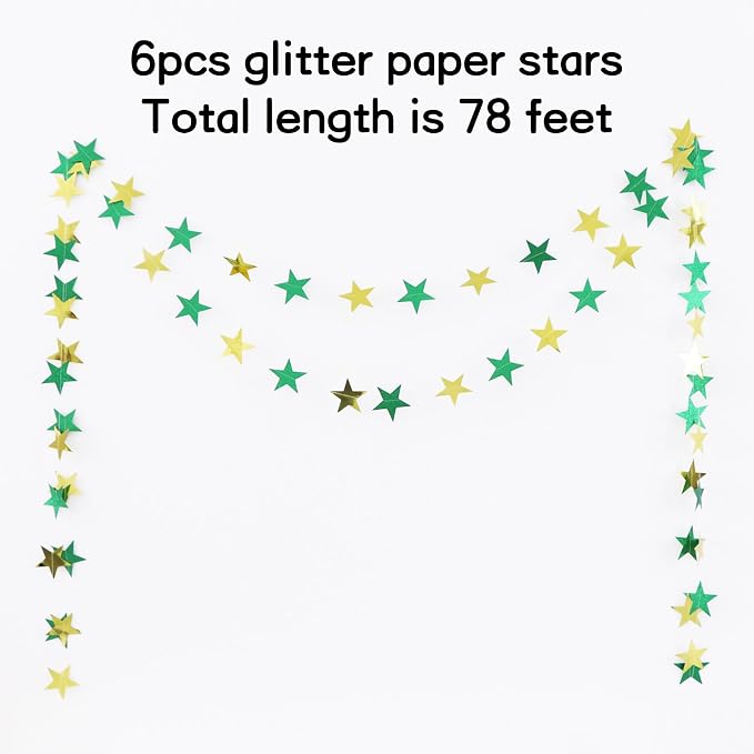 BEISHIDA Glitter Star Garland Banner Decor Green Gold Hanging Decorations - Image 3