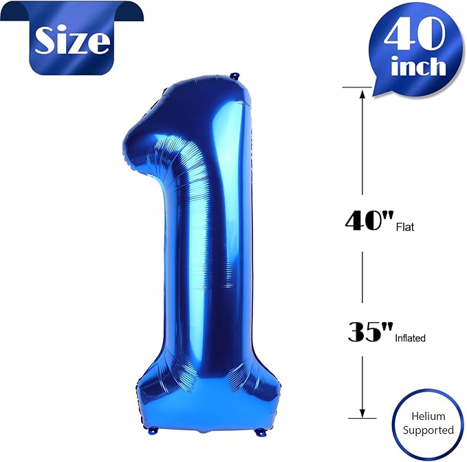 Navy Blue Number 1 Balloon 40 Inch, 1st Birthday Decorations Men Women | Foil - Image 5