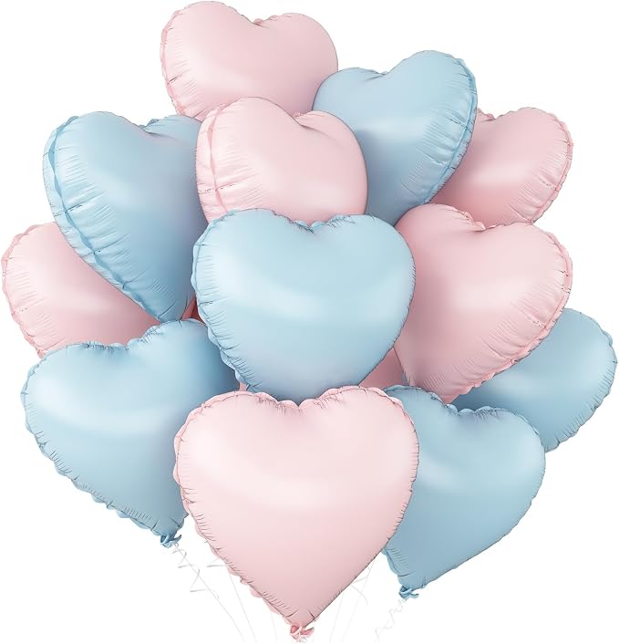 Pink Blue Heart Balloons, 18Inch Pastel Blue Helium Balloon by Adorely