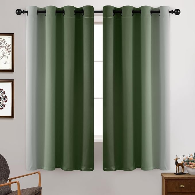 Yakamok Ombre Curtains Sage Green and Greyish White - Image 2