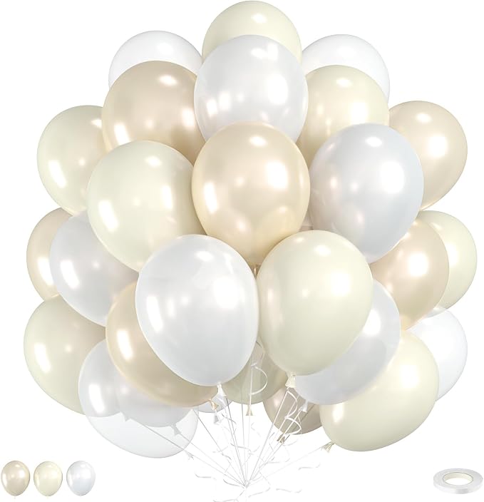 60PCS Pearl White Balloons, 12 Inch Double Stuffed Ivory Sand White Latex by Saxuxu