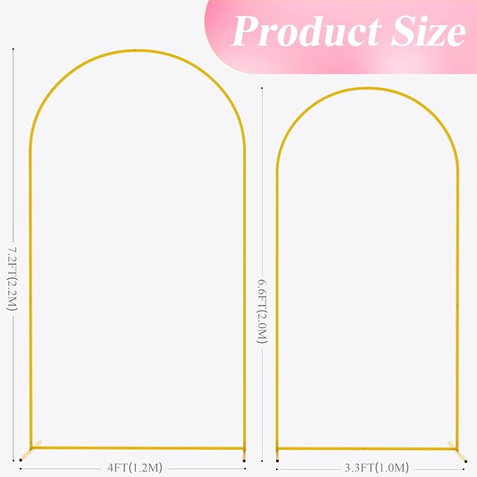 Wedding Arch Backdrop Stand 7.2FT, 6.6FT Gold Metal Arch Stand Set | Metal Arch - Image 2