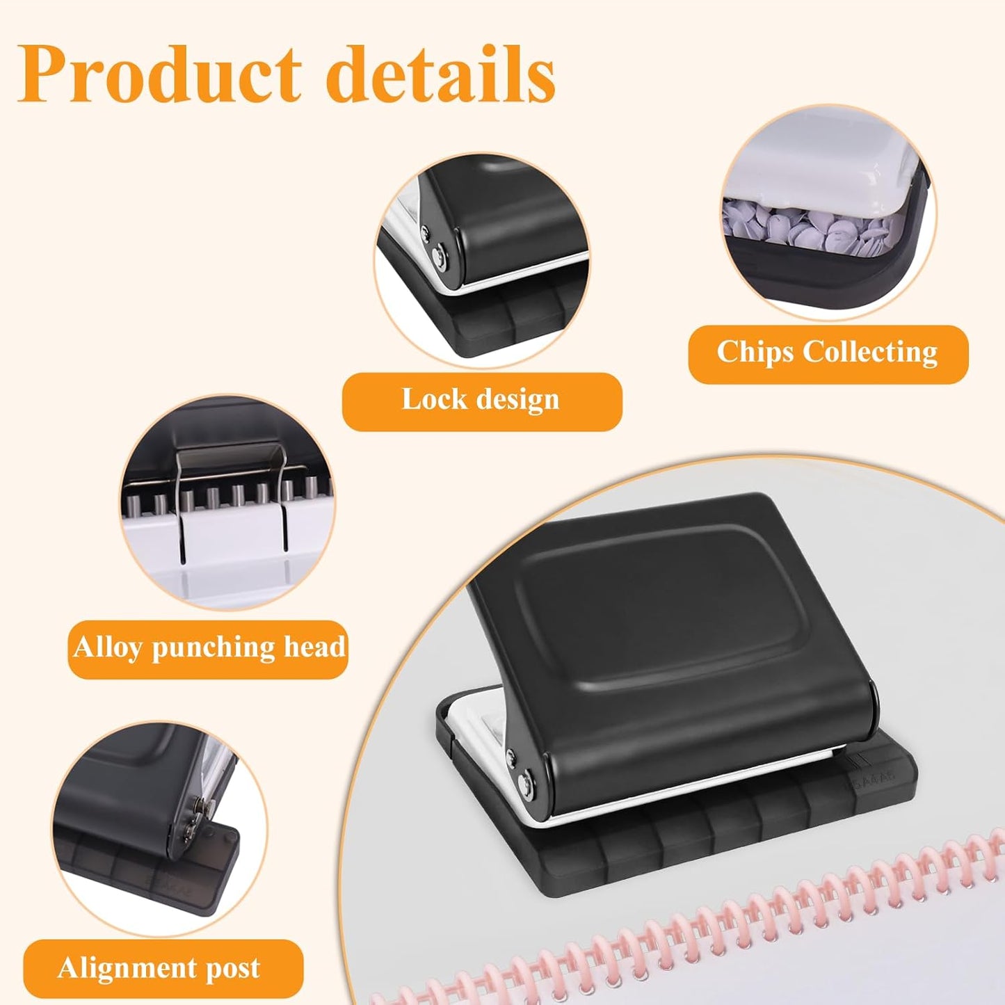 10 Hole Punch Binding Machine for Planners with 10 Multi-Color Binder Rings,30 Holes on A4,20 Holes on A5,26 Holes on B5,10 Sheet Capacity (Black)