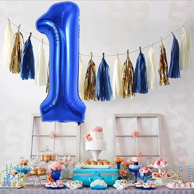 TONIFUL 40 Inch Navy Blue Number 1 Balloons Large Foil 1st Birthday Decor | - Image 6