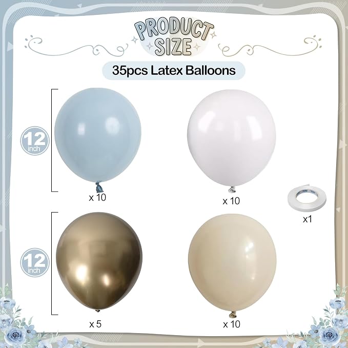 Dusty Blue Beige Balloons, 12 Inch Fog Blue Sand White Balloons - Image 2