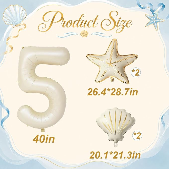 5 Pcs Starfish Seashell Balloons Set Under the Sea Party Decorations | 40 Inch - Image 2