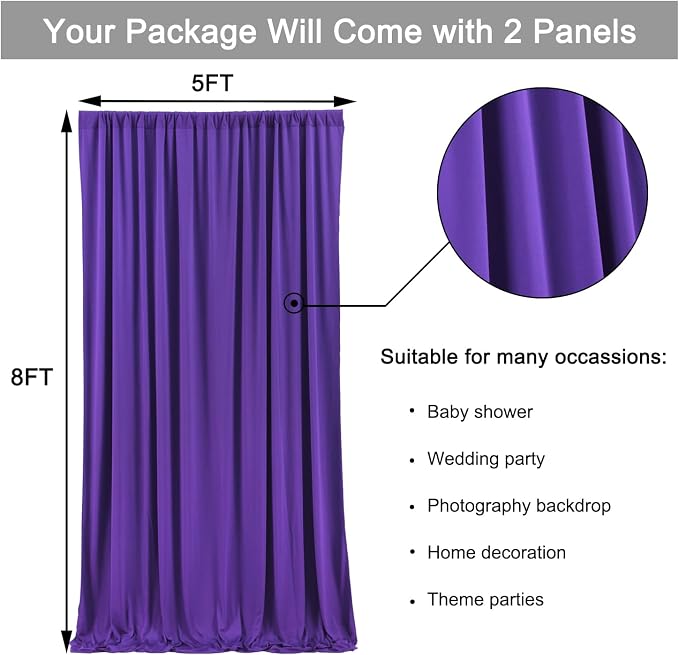 10 ft x 8 ft Wrinkle Free Purple Backdrop Curtain - Image 5