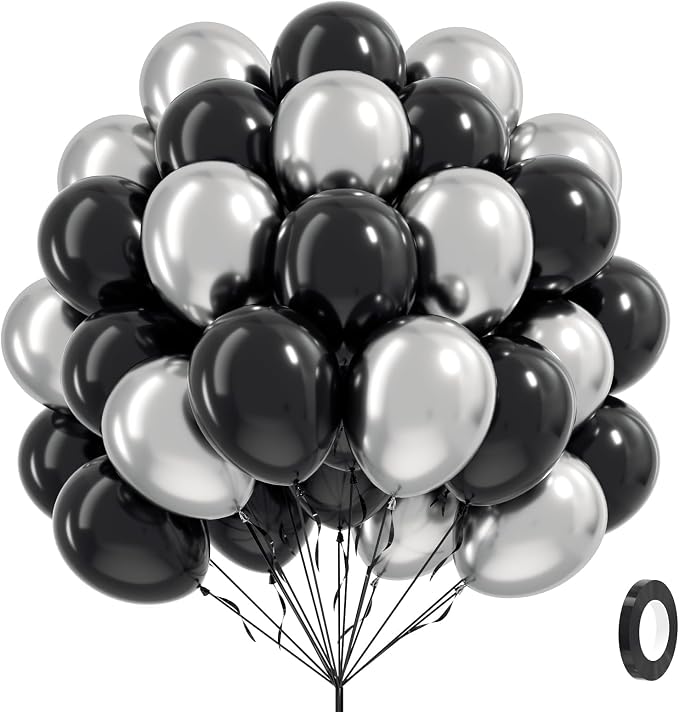12inch Black and Silver Balloons by Vicduotex