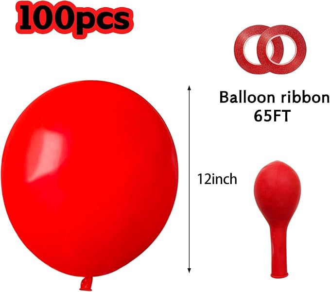 ASIYUHY Red Balloons 12 Inch 100 Pack Thicken Latex Red Balloon - Image 2