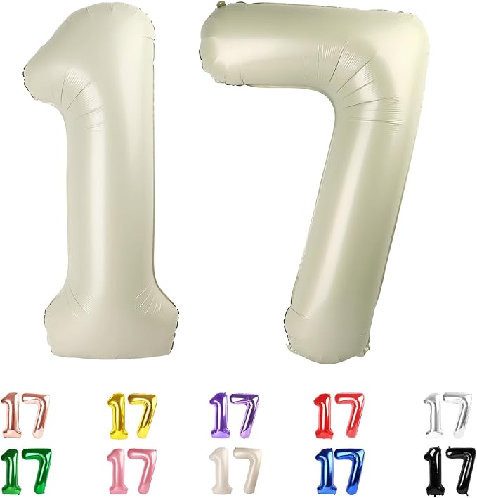 17 Balloon Numbers 40Inch for 17th Year Old Birthday Decorations, Cream | 40In by Mluchee