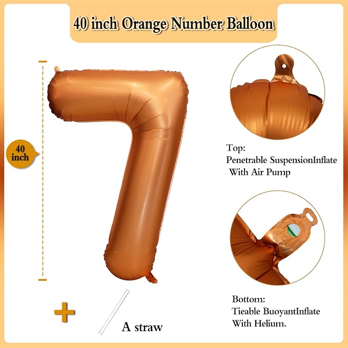 40 inch Orange Number 7 Balloon 7th Birthday Party Decorations | Giant Foil - Image 2