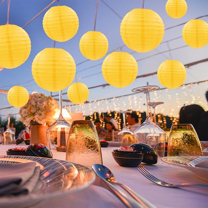 Yellow Paper Lanterns 12 Pcs Assorted Size of 6" 8" 10" 12" Chinese Round Paper - Image 3