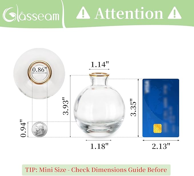 Bud Vases 3Pcs/Set Small Vases Handmade Cute Gold Rim Small Vases for Flowers Centerpieces Glass Vases Mini Vase Home Decor Centerpieces, Events Table Decor