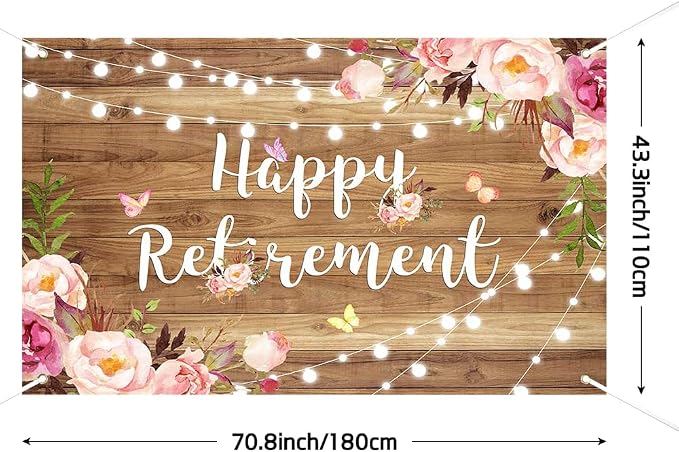 Lofaris Retirement Banner Rustic Floral Party Decoration 70.8x43.3 in | Rustic - Image 2