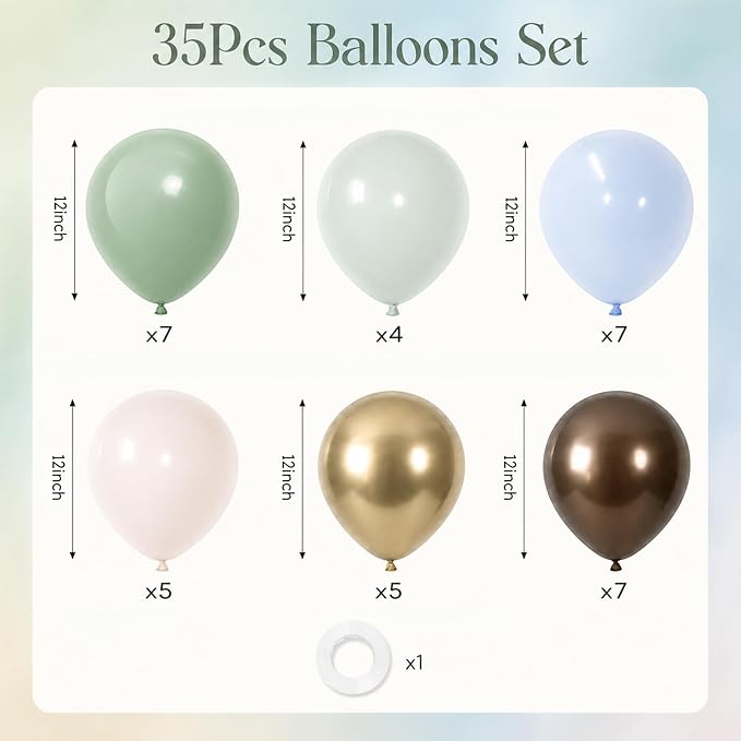 Sage Green Blue Brown Balloons, 12 Inch Dinosaur Theme Dusty Blue Green Dark - Image 2