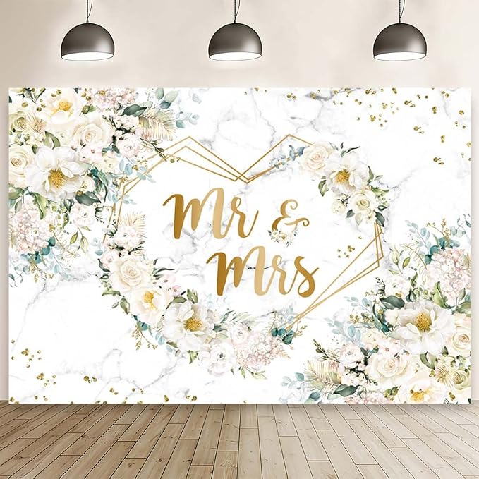 AIBIIN 10x7ft Mr and Mrs Floral Backdrop by AIBIIN