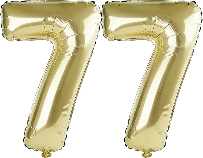 40 Inch Number 77 Balloons for 77th Birthday Party Decorations, 0-100 Champagne by FOBELEC