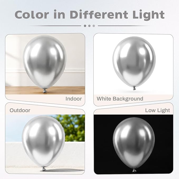 Metallic Silver Balloons 12 Inch Chrome Silver Helium Party Balloon | 30 pcs - Image 7